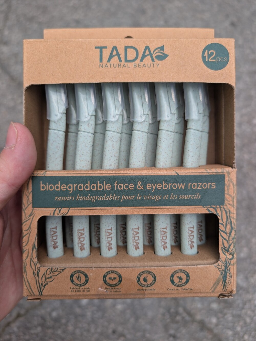 Ada Biodegradable Face & Eyebrow Razors - Light Green Handles (12 pcs)